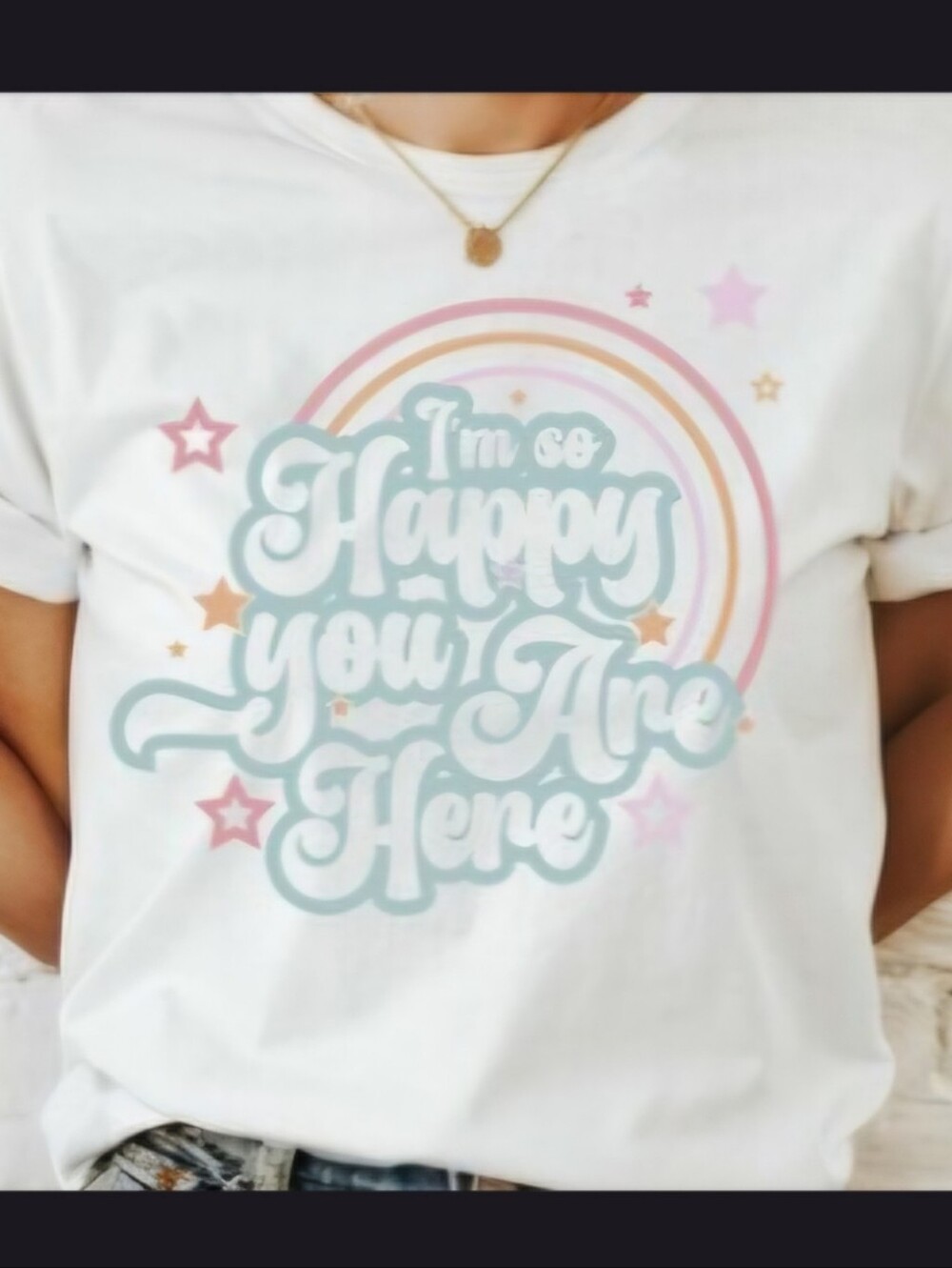 Comfort Colors White Tee with Pastel Rainbow Graphic